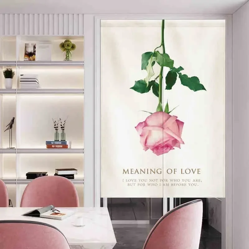 

Door Curtain Rose Pattern Romatic Sweet White Hanging Half Curtains Pink Modern Style Translucidus Kitchen Doorway Curtain Decor