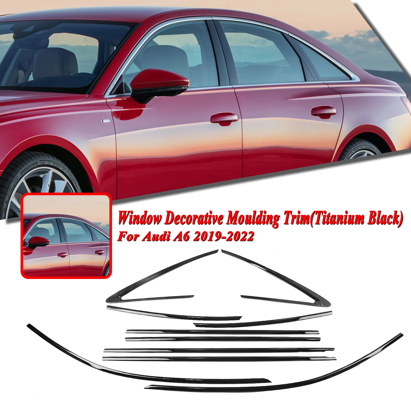 Exterior Window Trim Strip Cover Door Seal Shade Moulding Decorative For AUDI A6 2019-2022