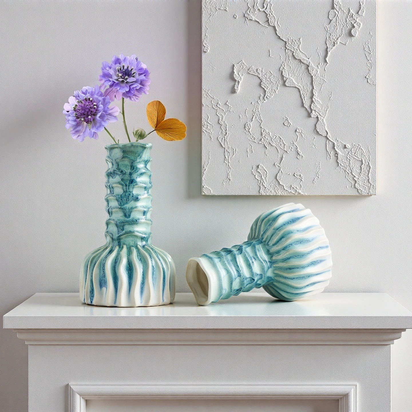 Creative Light Blue Iridescent Ceramic Vase Ocean Coral Flower Vase Flowerpot Flower Arrangements Home Decoration Accessories