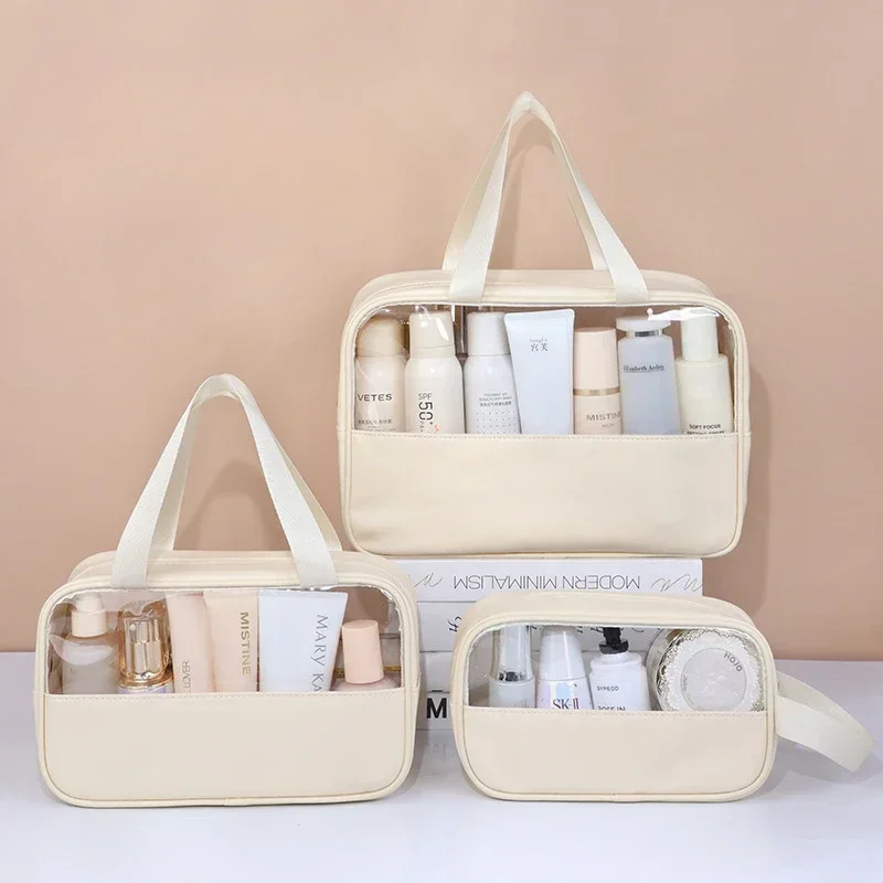 Women's Clear Makeup Bag Portable Travel Cosmetic Bag Large Capacity Bath Bag Multifunctional Waterproof Storage Compartment