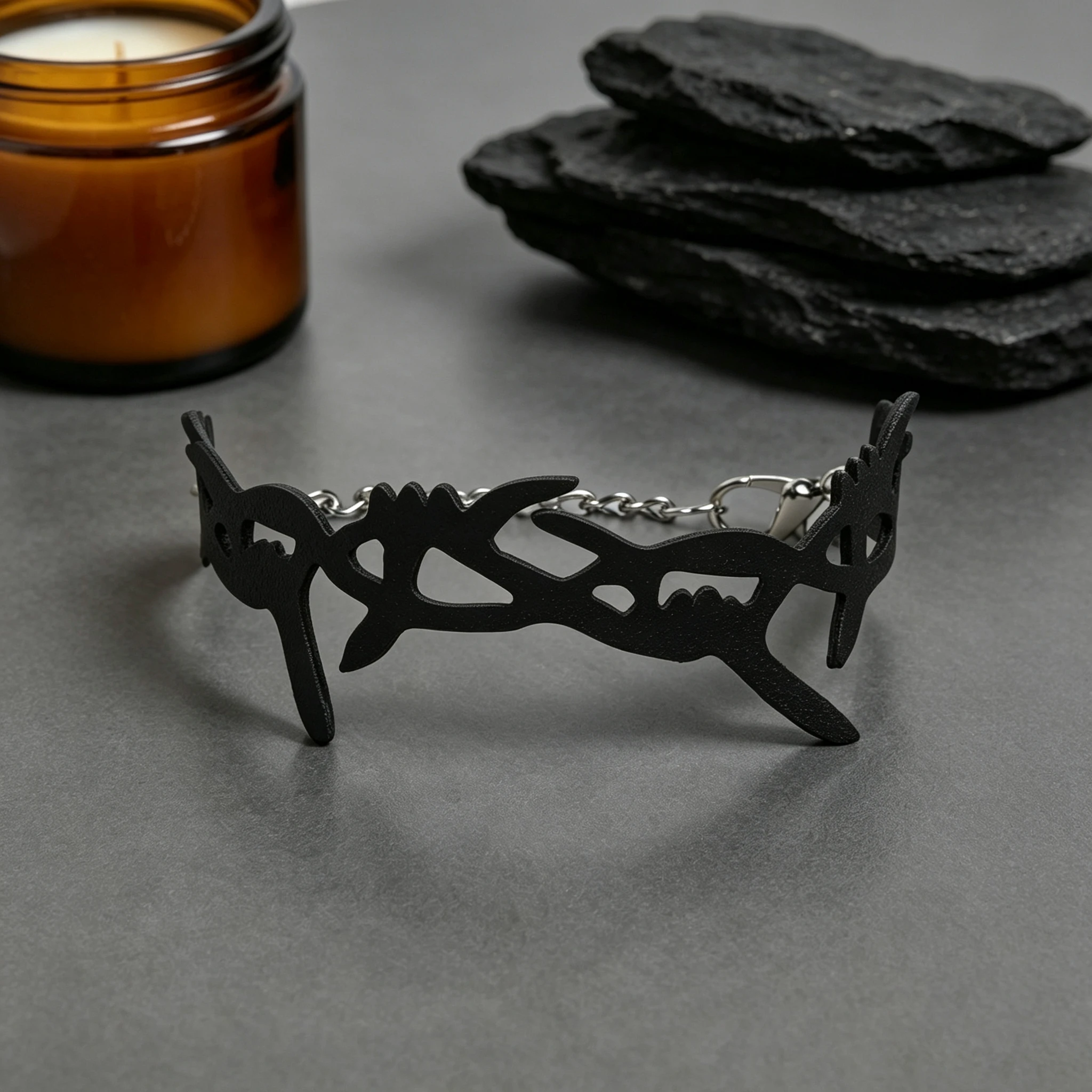 Marliwoo Black PU Leather Cuff Bracelet Hollow Abstract Face Outline Open Bangle Gothic Wristband for Women