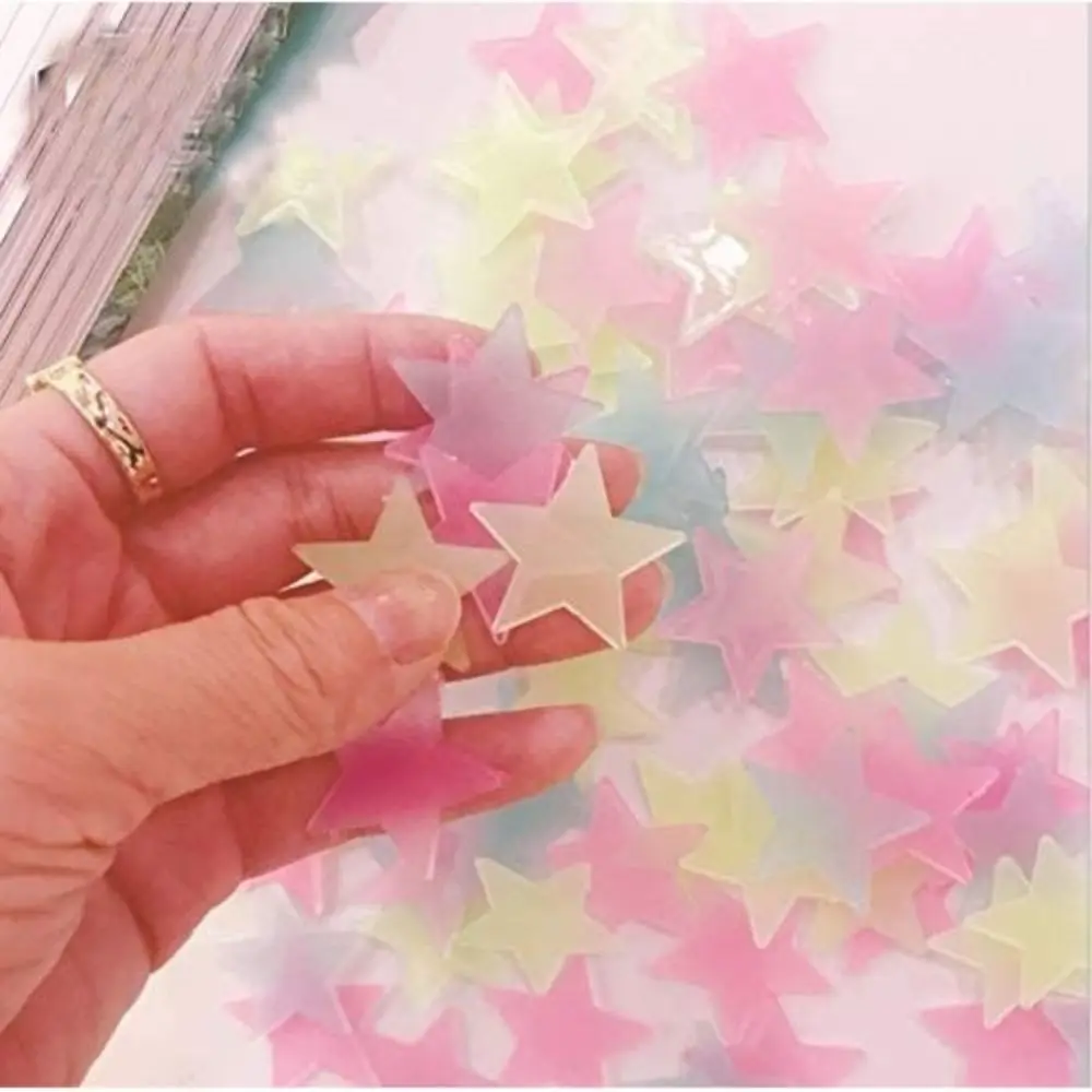 DIY 100Pcs/Set Glow In The Dark Luminous Wall Stickers Colorful Star Nursery Ornament Wall Art Stickers DIY 3D Luminous Decal