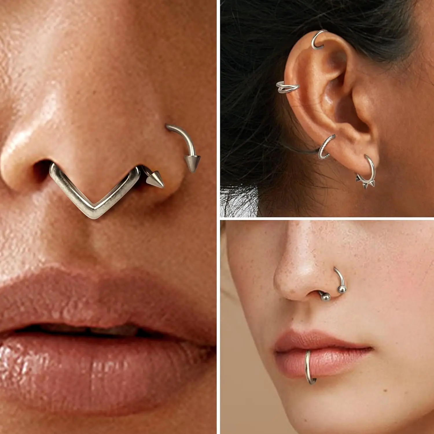 Florideco Hypoallergenic Septum Ring Surgical Steel Clicker Nose Rings Hoop Set Small Lip Cartilage Helix Daith Piercing Jewelry