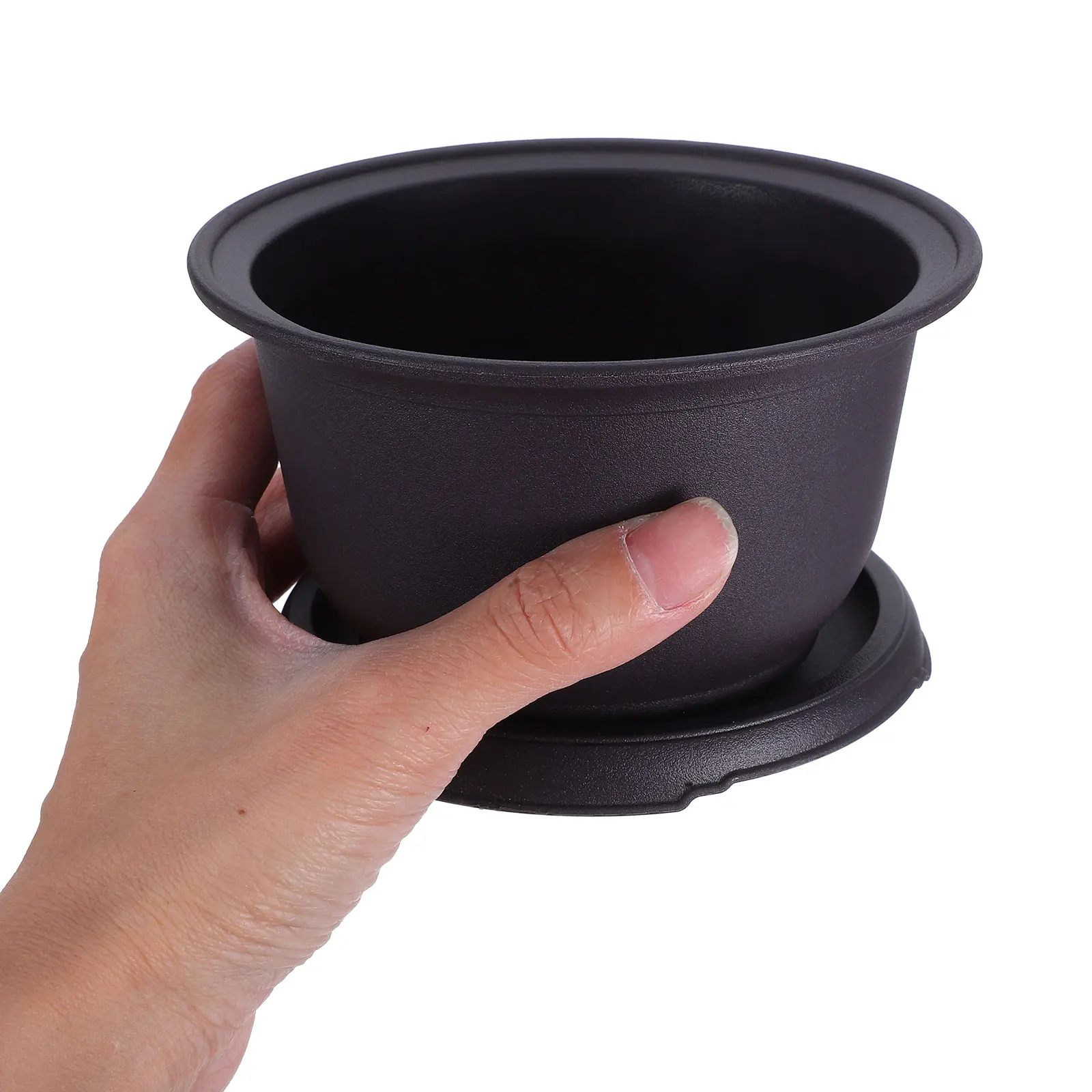 

3 Sets Flowerpot Round Plastic Bonsai Container Cactus Planter Succulent Pot Drainage Tray PP Material
