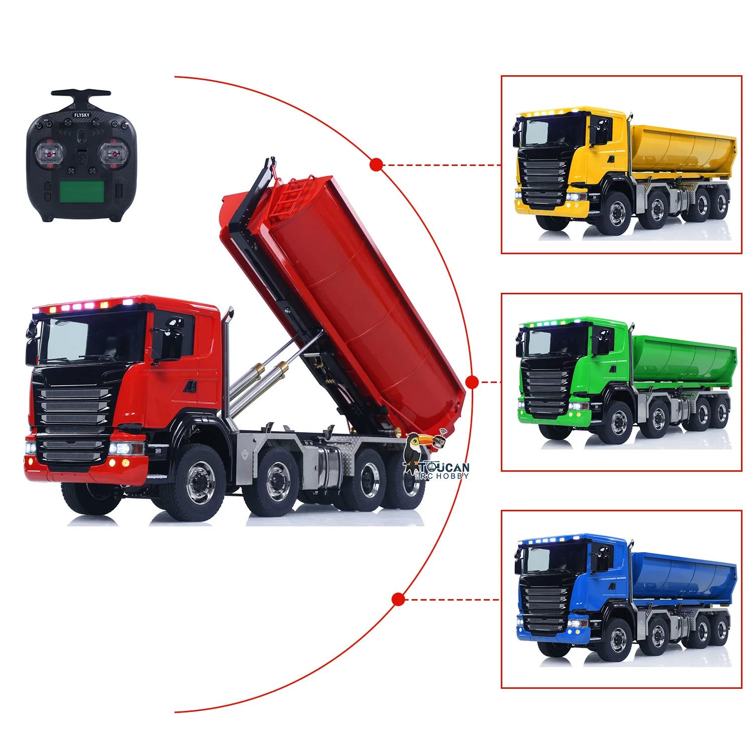 

8x8 Metal 1/14 Hydraulic RC Roll On Off Dump Truck 3Speed Radio Controlled Full Tipper Differential Lock Axles No Charger