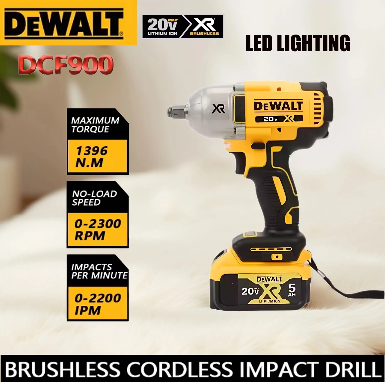 DEWALT DCF9001/2-inch brushless cordless high torque impact wrench kit and DEWAL 20V power tool ultra long battery charger