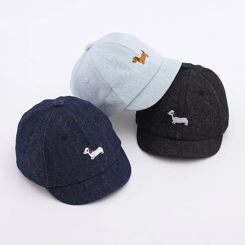Cute Dog Embroidery Baby Baseball Cap Summer Short Brim Baby Boy Girls Duck Tongue Cap Kids Casual Sunshade Peaked Hats