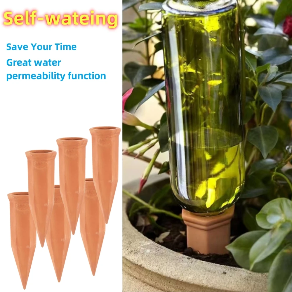 3pcs Plant Self-Watering Stakes Terracotta Plant Watering Device Clay Cone Shaped Auto-Water Irrigation System For Garden Indoor