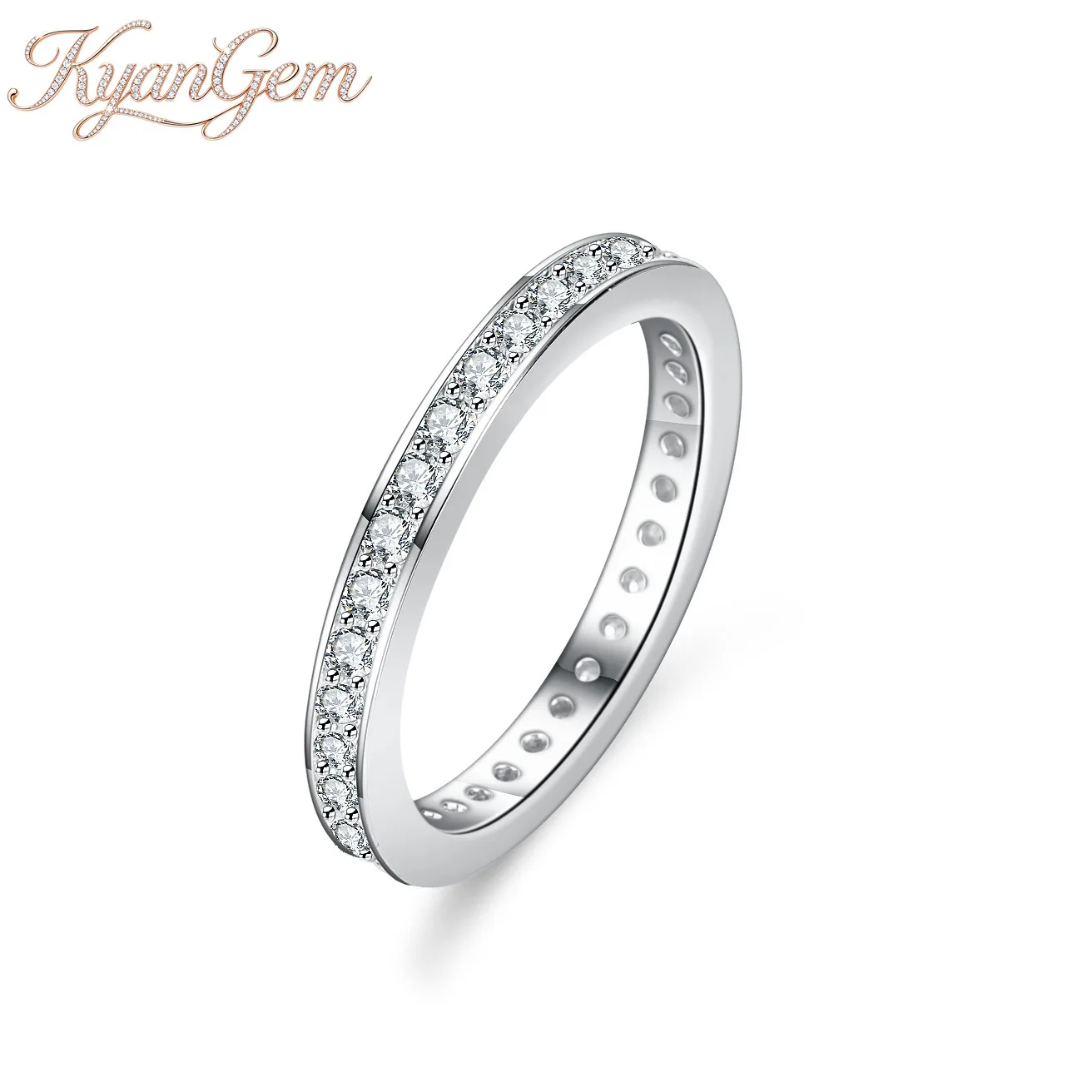 KyanGem Platinum PT950 Moissanite Ring for Women - Full-Circle Geometric Band with Tail Design Anniversary Gift