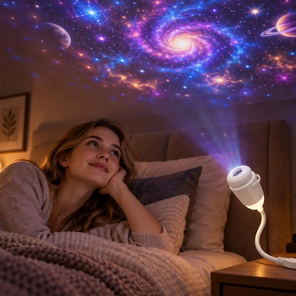 Star Projector Night Light Stepless Dimming USB Powered Portable Ambient Lamp Flexible ABS Starry Lamp For Bedroom Nursery Decor
