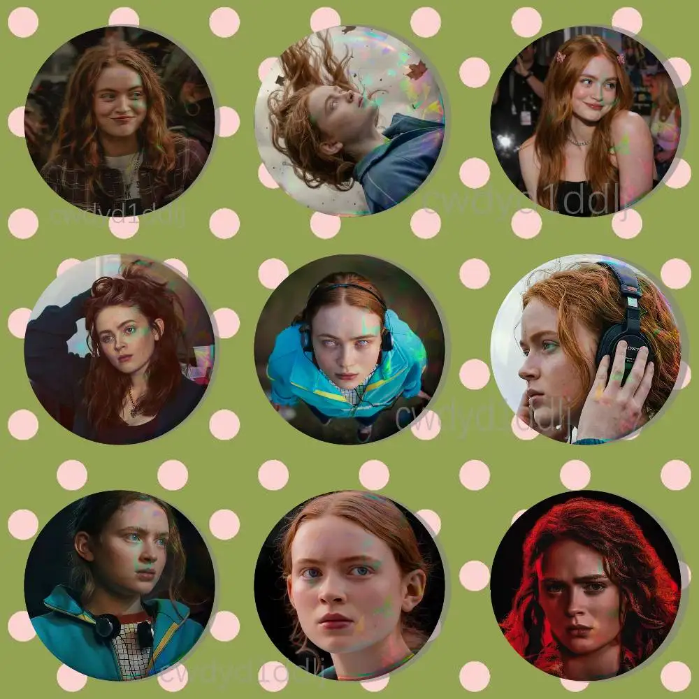 

S-Sadie Sink Max ST5 Button Pins Cartoon Badge Round Brooch on Backpack Accessories Jewelry Gift for Friend