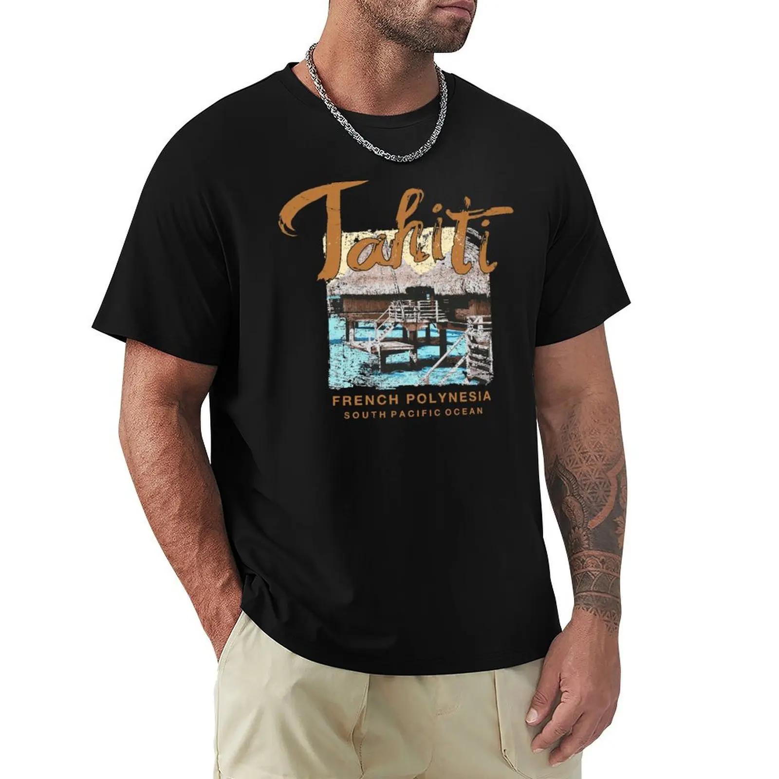 

Tahiti Over Water Bungalow French Polynesian T-Shirt Christmas Casual Tee Shirt