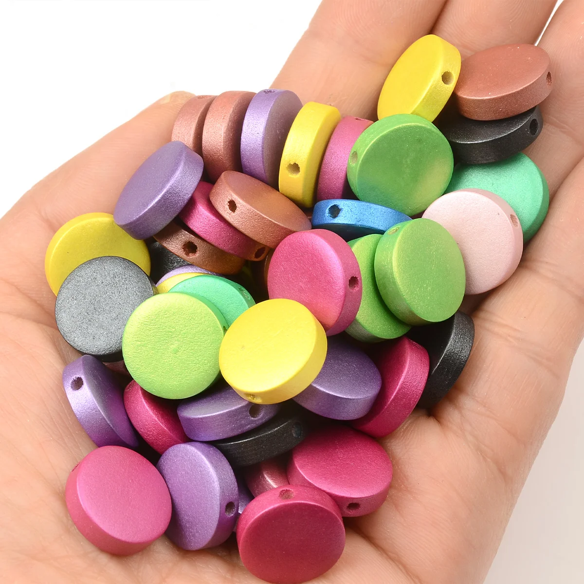 15/30pcs Random Color 15/20mm Flat Round Painted Wooden Loose Beads DIY Bracelet Handmade Craft Supplies