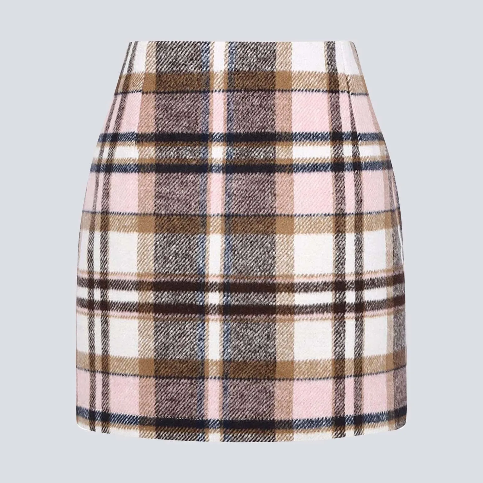 Autumn Winter Women Wool Plaid Skirt Elegant Pencil Mini Skirts Streetwear High Waist Lady Bodycon Short Skirt