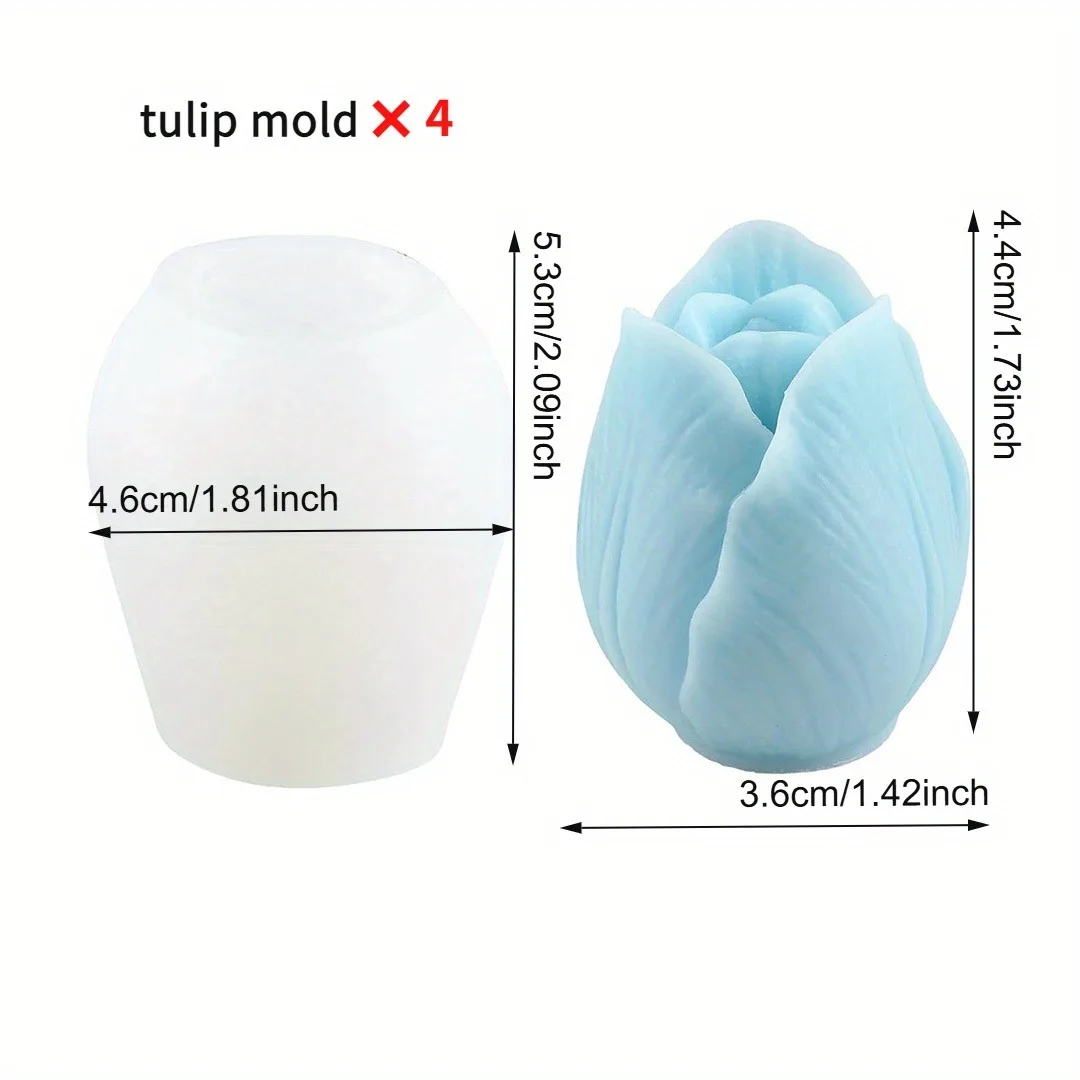 4-Piece Set of Tulip-Shaped Silicone Molds - Flexible Floral Molds Suitable for Handmade Soaps, Candles, and Crafts - Heat-Resistant, Ideal for DIY Gift Making - Perfect Holiday Gift for Mother and Daughter