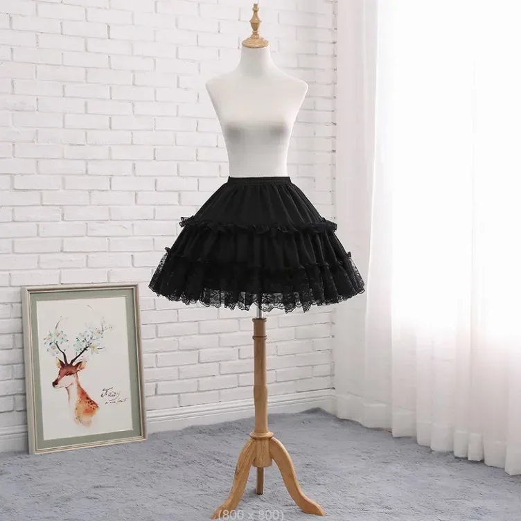 Jupon court Lolita Cosplay pour femmes et filles, jupon à volants, dentelle florale, sous-jupe 2 cerceaux pour la fête de Rh, bonne qualité