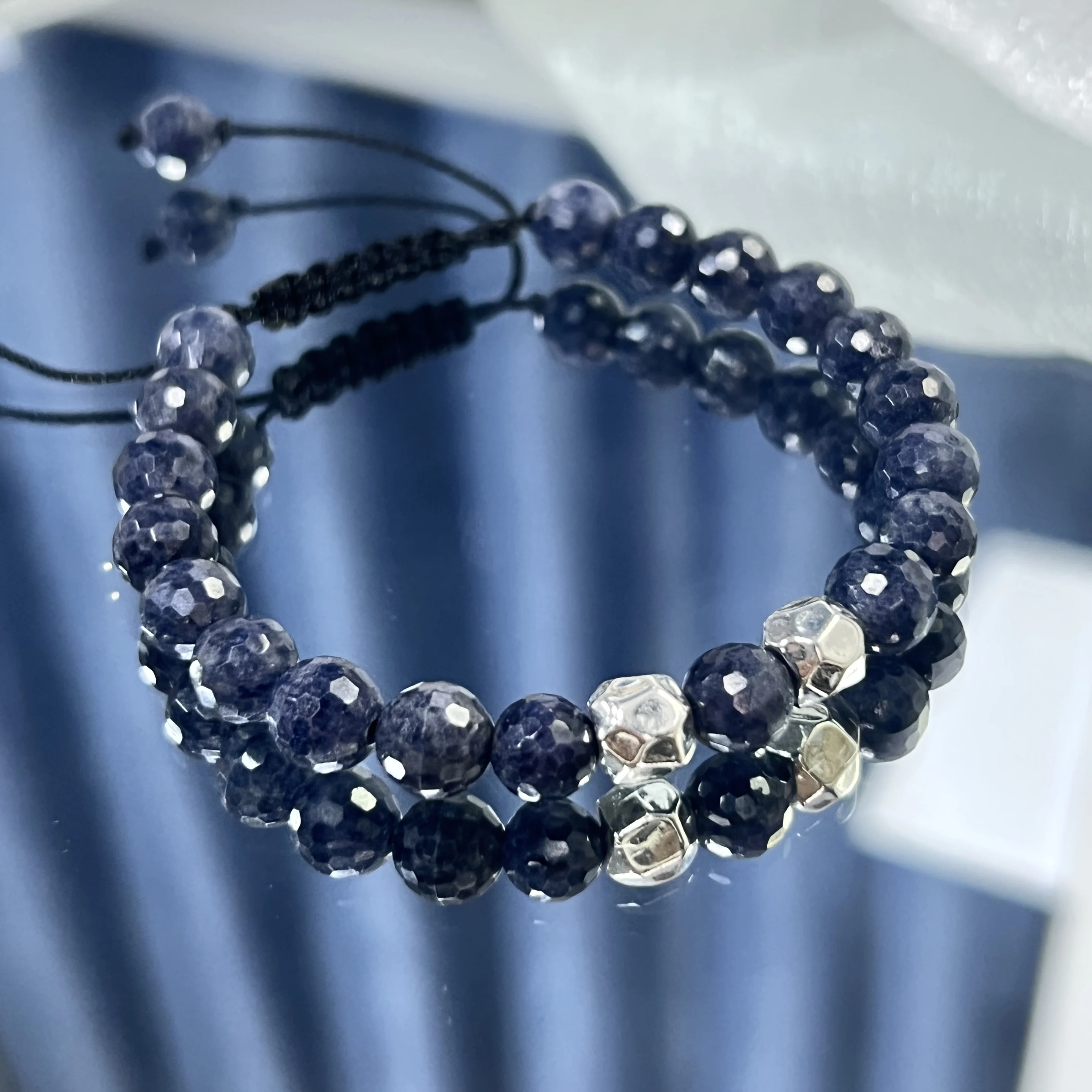 

Natural sapphire 925 silver bead bracelet for men and women, sapphire bracelet for good luck and wealth