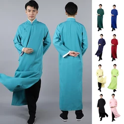 Chinese Traditional Dresses For Men Crosstalk Big Gown Republic Of China Style Stage Performance Mens Kung Fu Wing Chun Robe