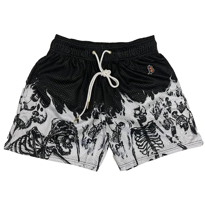 Summer New men short pant Skull Pattern Casual Shorts Street Hip Hop Fitness Polyester Fast Dry Breathable Embroidery Men Shorts