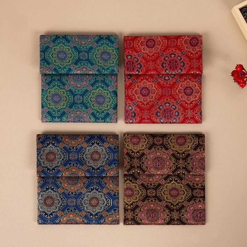 Brocade Flap Jewelry Pouch Velcro Closure Small Storage Bag Gift Organizer Coin Earring Travel Cosmetic Accessories Holder Case