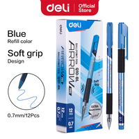 Deli Smooth Ballpoint Pen Low Viscosity Ink Refill Signing 0.7mm Black Blue Office School Writing Tool Stationery Ball Pen 12pcs