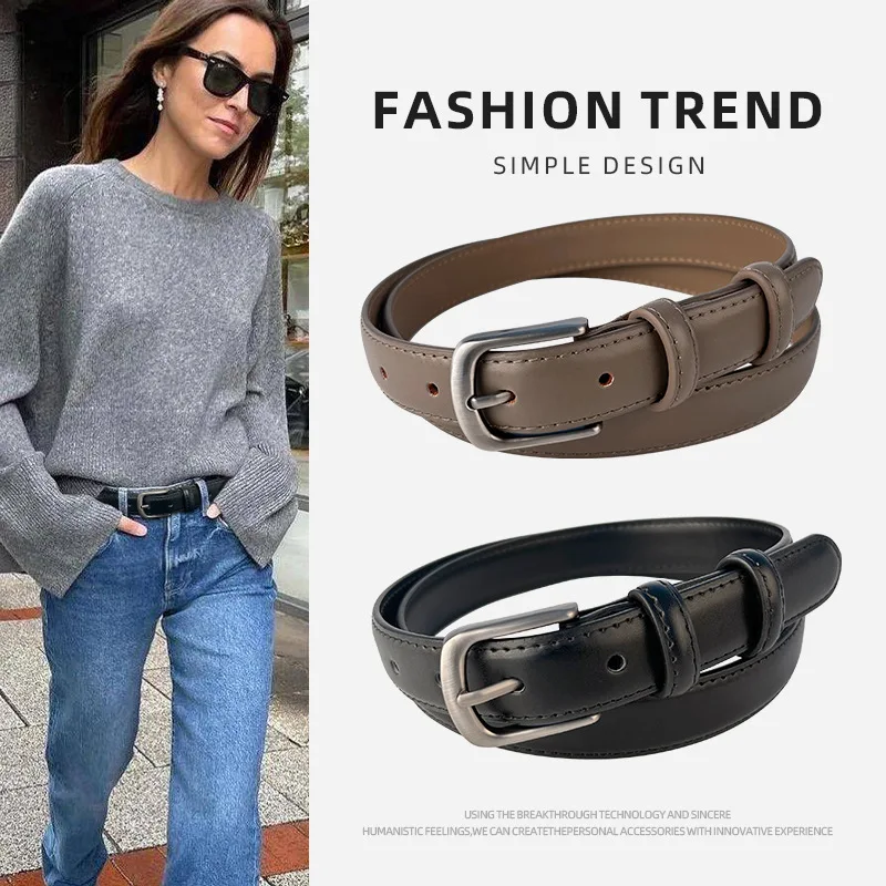 Best-selling genuine leather women's jeans with retro and casual yet versatile belt