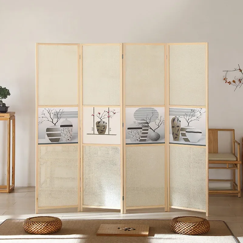 Modern Wooden Folding Screen Partition Simple European American Style Mobile Room Divider for Living Room Hotel Office