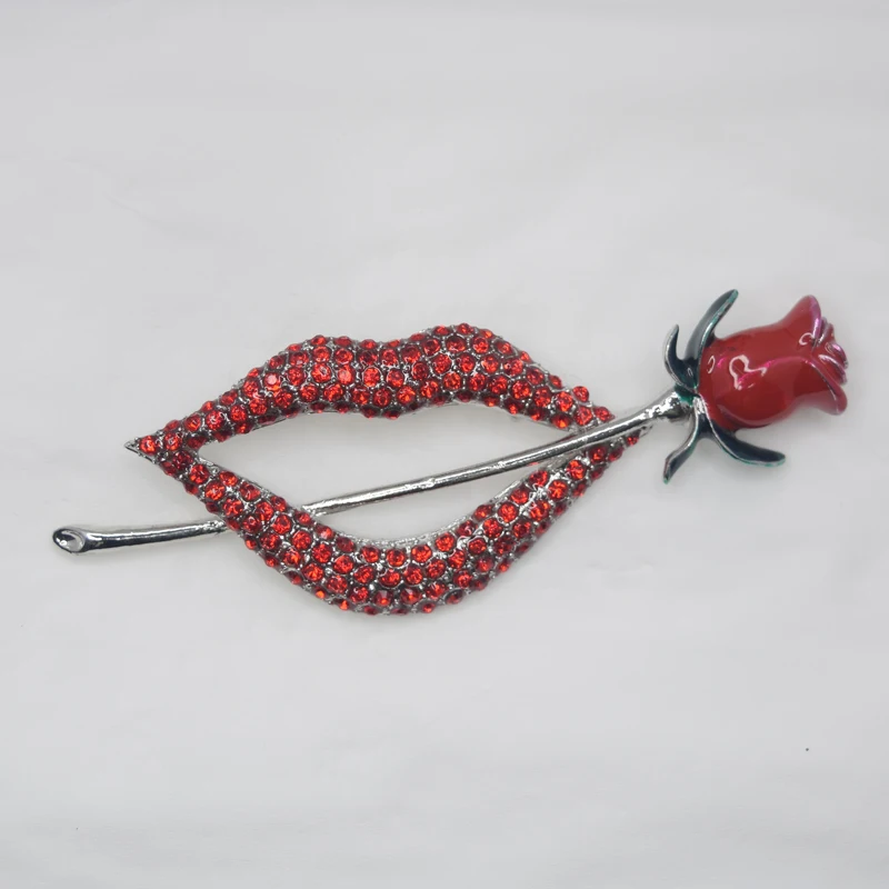 

12 шт./лот, оптовая продажа, стразы, День святого Валентина, губы, роза, эмалированные броши-булавки, свадебная вечеринка C102028