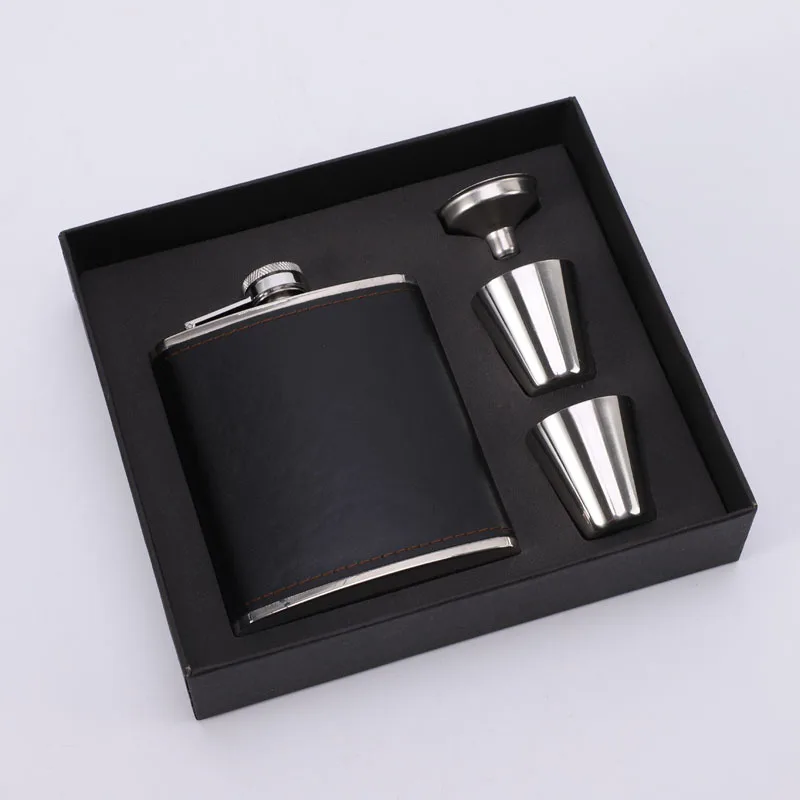 7oz Portable Flagon Hip Flask set leather with cup for Whiskey Vodka Wine Pot Alcohol outdoor gift box Drinking Bottle tools