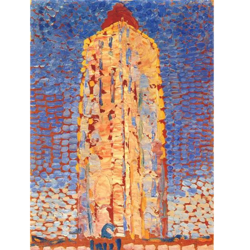 100% handmade famous Oil Painting reproduction on linen canvas,Lighthouse in Westkapelle 1909 by Pieter Cornelis Mondriaan