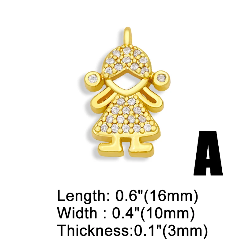 OCESRIO Brass CZ Boy and Girl Bracelet Charms for Jewelry Making Gold Plated Cute Charms for Bracelet Earrings Making chma035