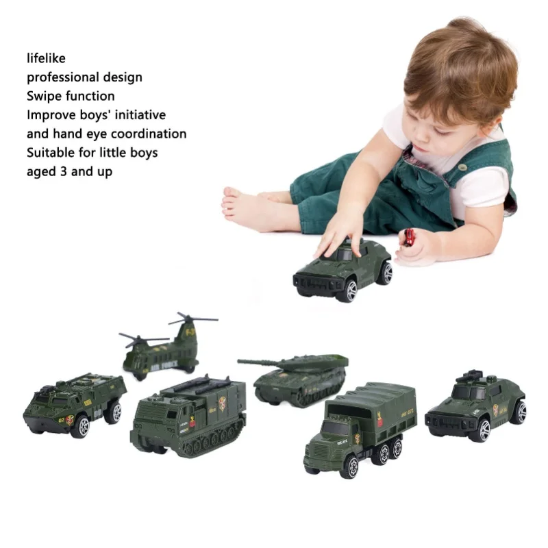 Véhicules militaires moulés sous pression, paquet de 6 jouets de l'armée, assortiment de char de transporteur, hélicoptère, voiture blindée pour garçons et enfants de 3 ans et plus