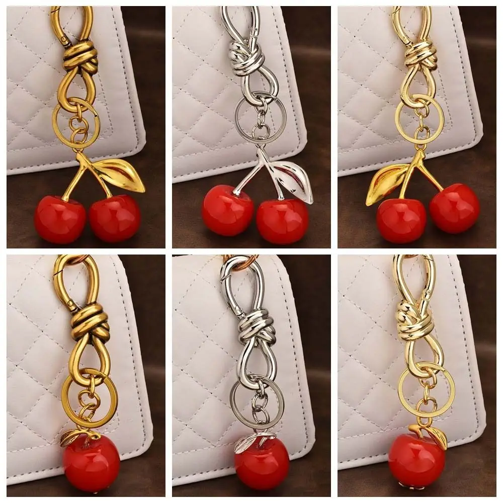 Ornaments Cherry Keychain Alloy Buckle Key Decoration Crystal Cherry Pendant 3D Crafts Gold Silver Cherry Charms Lady/Women