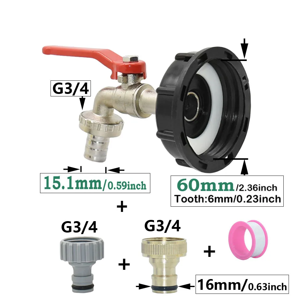 S60 IBC Tank Tap Adapter 16mm Nipple Rain Bucket Fitting Garden Hose Tap Quick Connectr Faucet Alloy Tank Valve