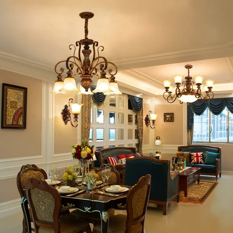 SANDYHA Living Room Chandelier European Retro Classical LED Lamps for Hall Restaurant Bedroom Indoor Home Decor Lighting Fixture