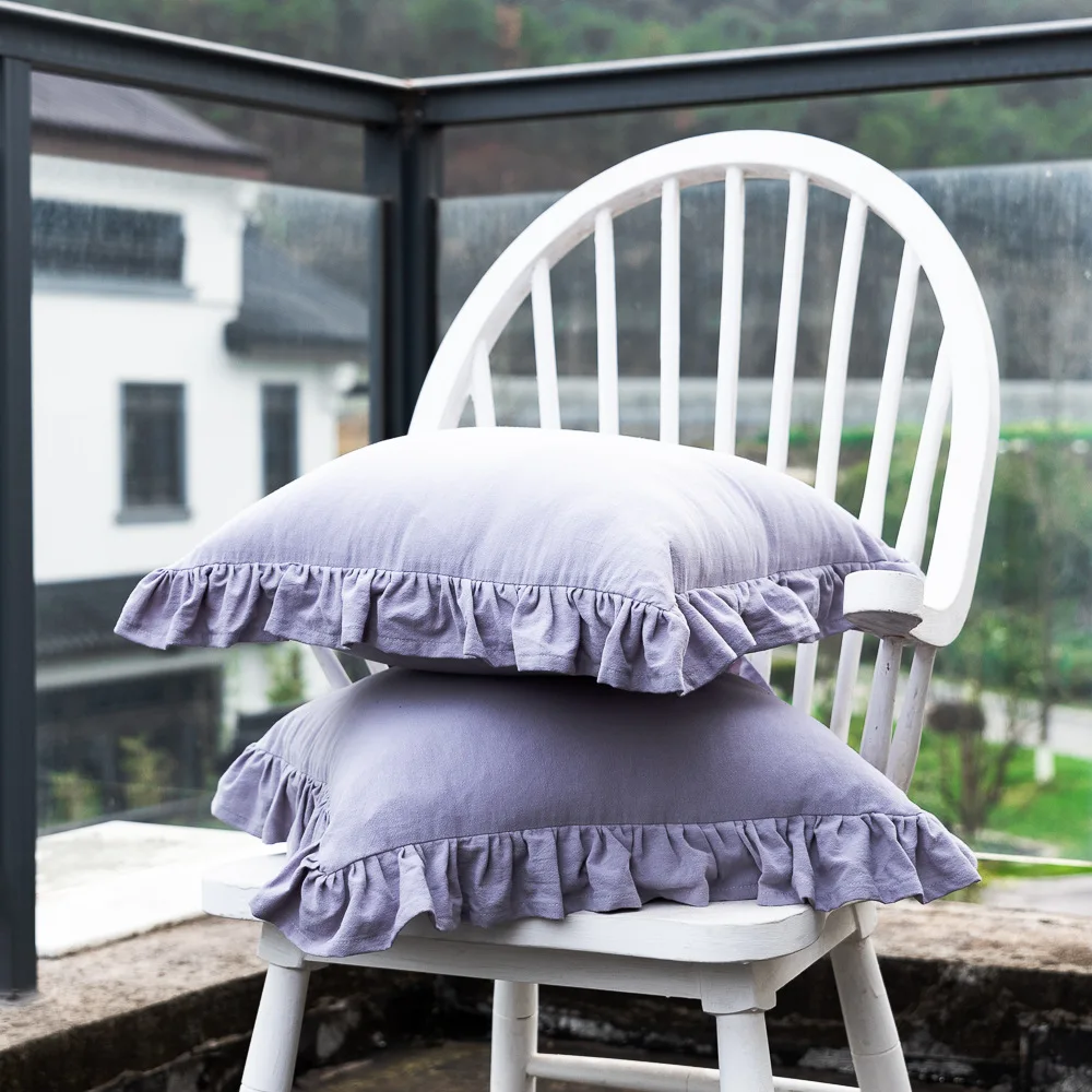 Kissenbezug aus französischer Volant-Baumwolle, weich, bequem, einfarbig, für Sofa, gerüscht, Kissenbezug, Couch-Dekoration – Detail 10