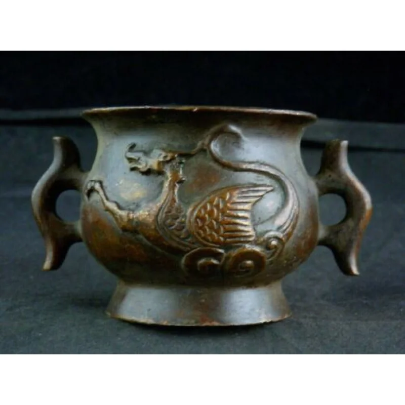 Great Chinese Bronze Hand Made *Phoenix Relief* Incense Burner W/2Er FF113