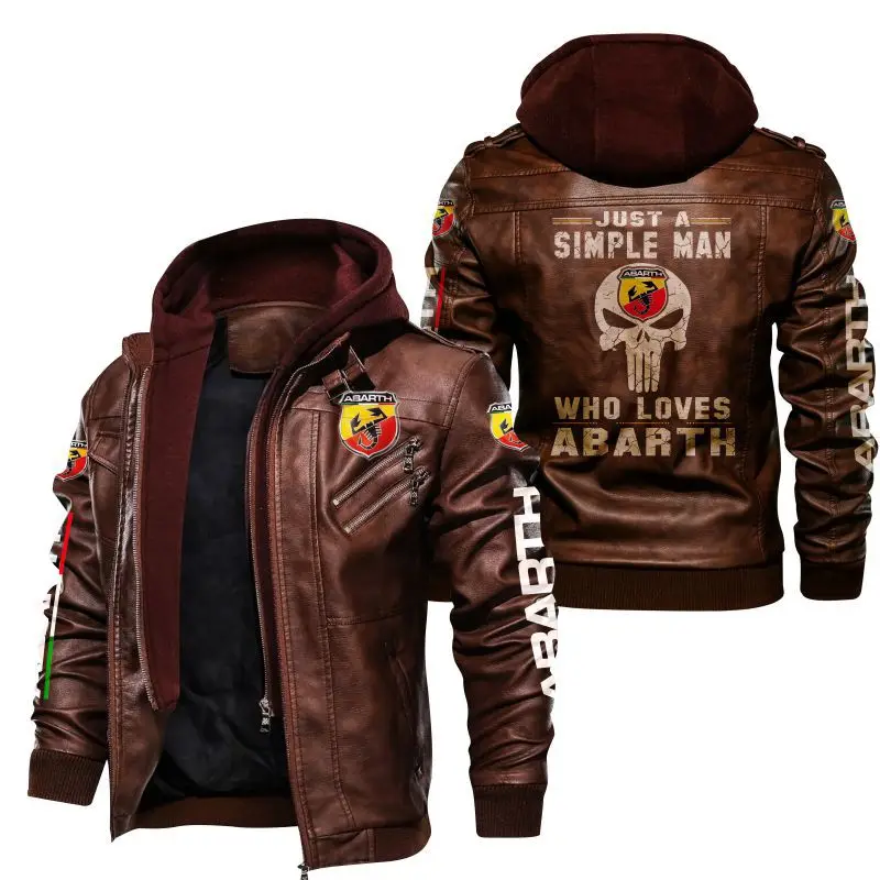 New Skull Leather Coat Motorcycle with Hat Hat Detachable PU Leather Coat Car Logo Jacket