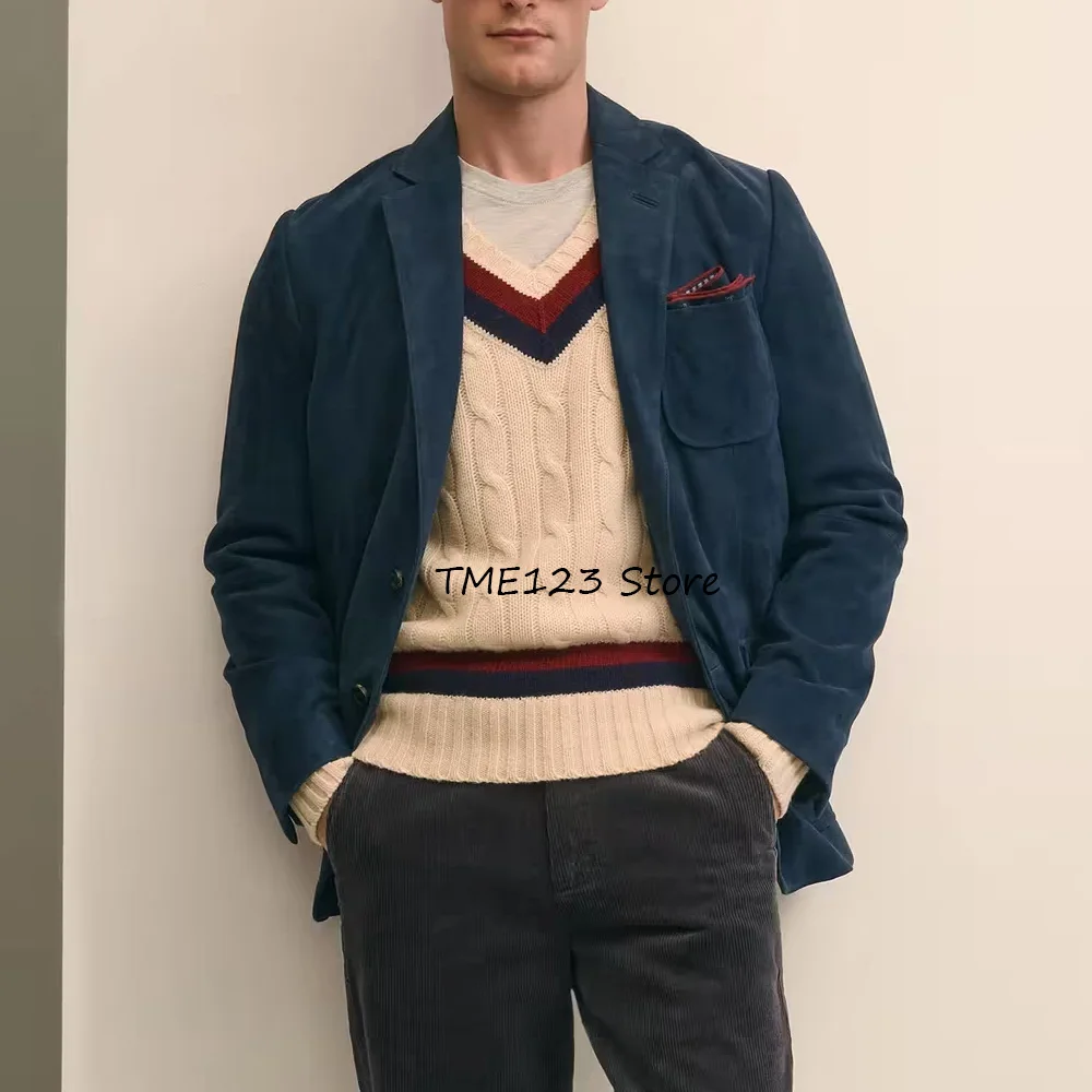 

Men's Jacket Casual Suit Jackets Notch Lapels Men's Social Coat Two Buttons Suede Fabric Urban Blazers Square Pockets Man Suits