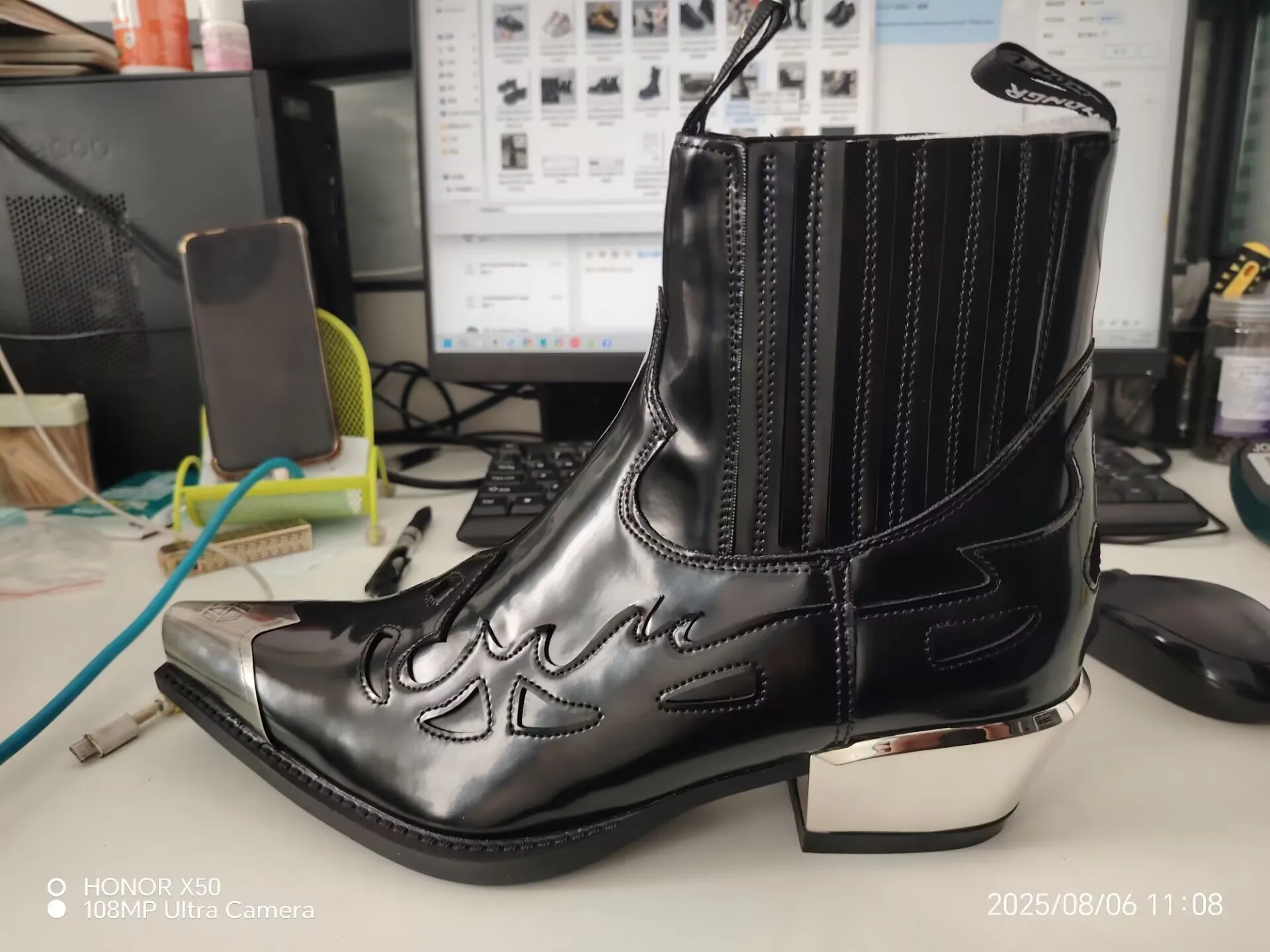 Spanish Trendy Brand Men Punk Chelsea Autumn and Winter New Western Cowboy Women's High Heel Square Head Short Boots