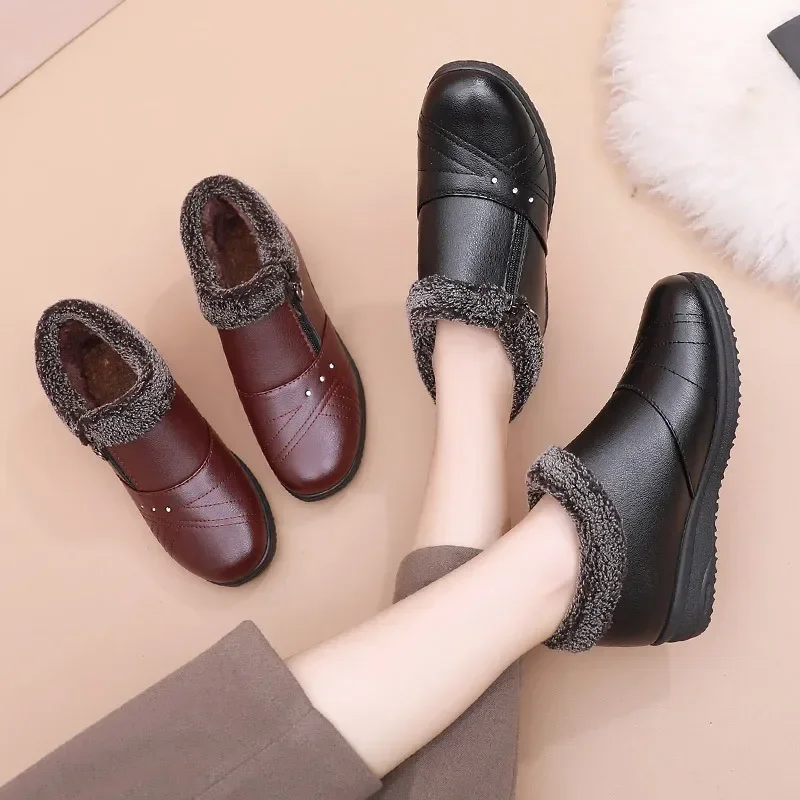 Women's Cotton Shoes  Winter Plush Flat Bottom Anti Slip Warm Cotton Shoes Comfortable Zipper Outdoor Cold Proof Ankle Boots