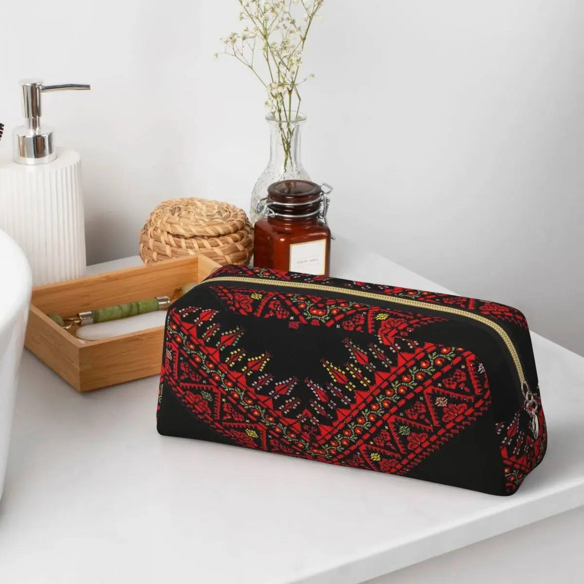 Tatreez Vibrant Geometric And Pine Tree Pattern Pencil Cases for Pen Box Pencil Bag Pencil Pouch Storage Stationery Supplies
