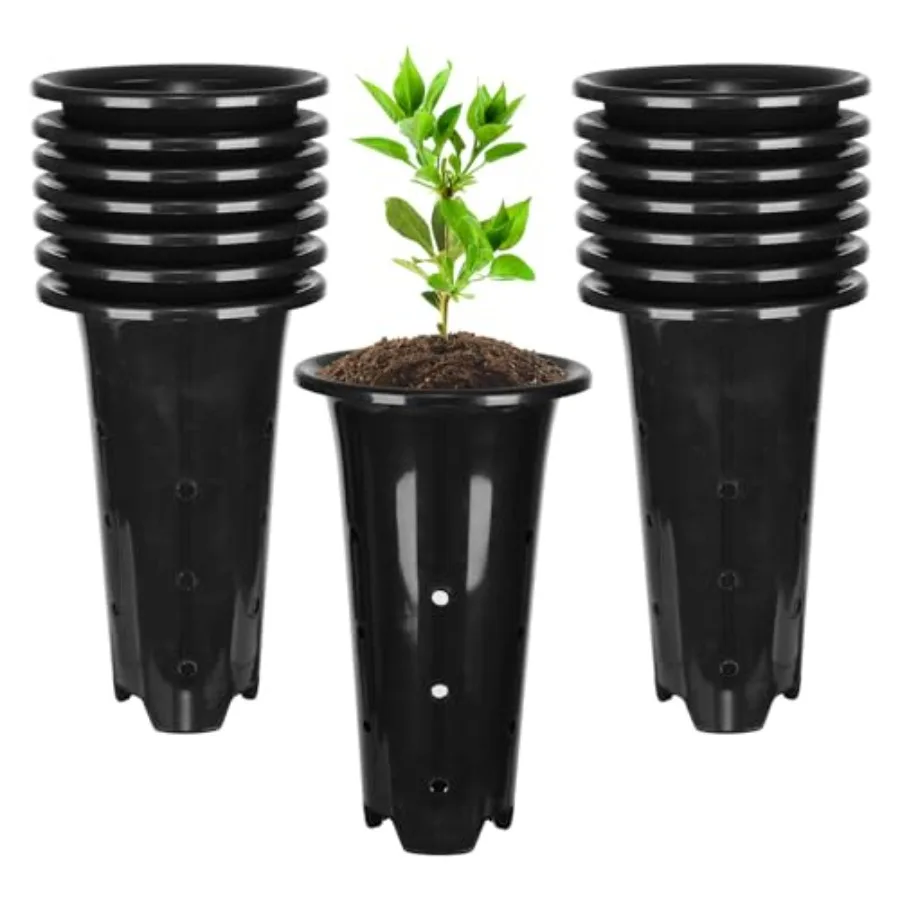 

15pcs Plastic Deep Plant Nursery Pots8.66"Tall Tree Pots Black Deep Seedling Container Pots with Drainage Holes for Indoor Ou