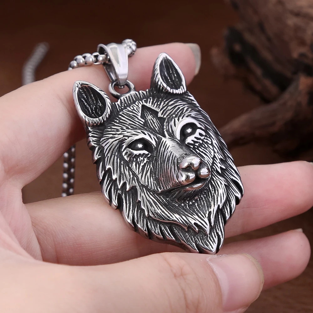 Vintage Detail Viking Wolf Kopf Anhänger Halskette Für Männer Frauen Edelstahl Mode Nordischen Amulett Halsketten Partei Schmuck Geschenk