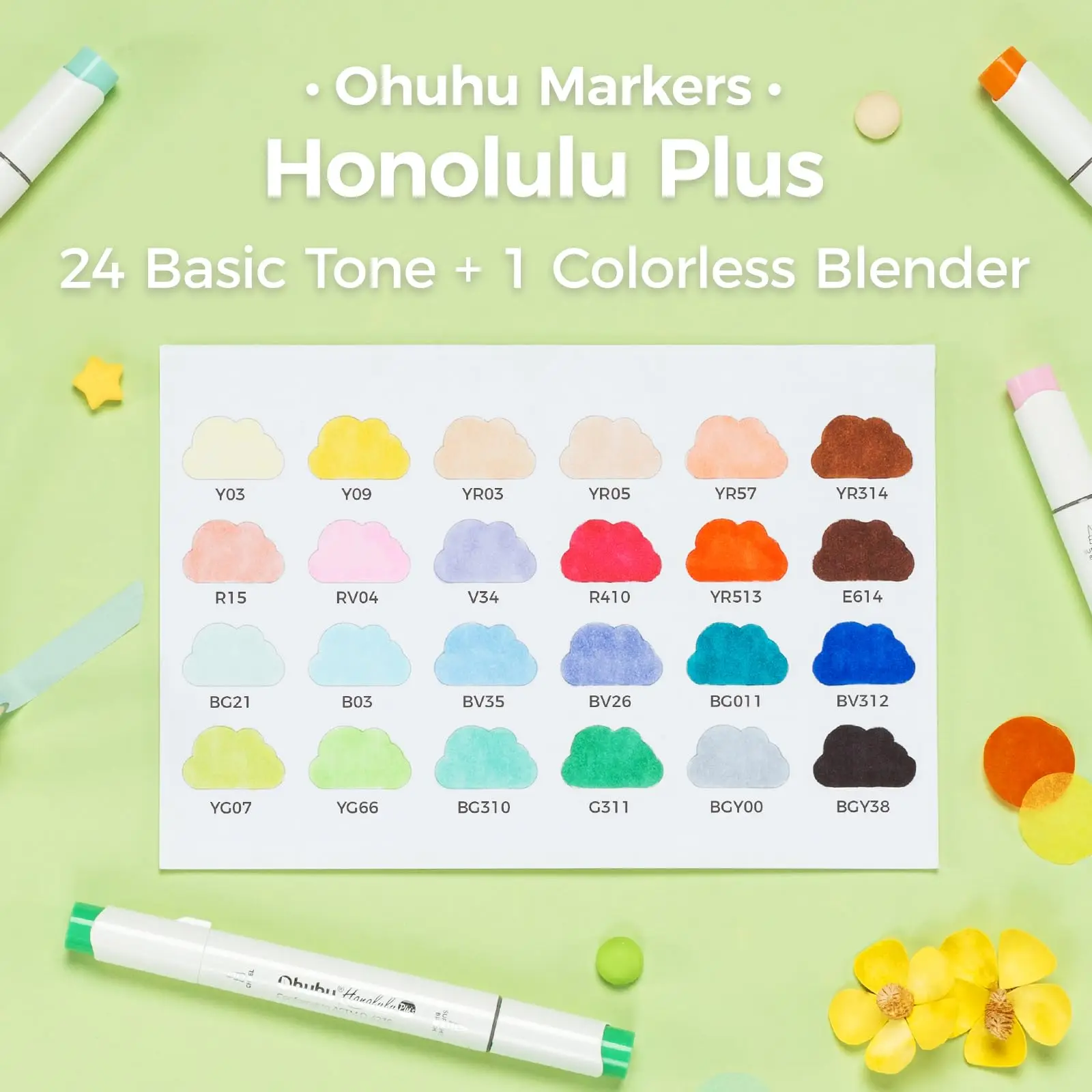Ohuhu Honolulu Plus 24-kolorowe markery alkoholowe Zestaw markerów artystycznych z podwójną końcówką Marker do wielokrotnego napełniania Kolorowanka Ilustracje Rysunek — zdjęcie produktu 6