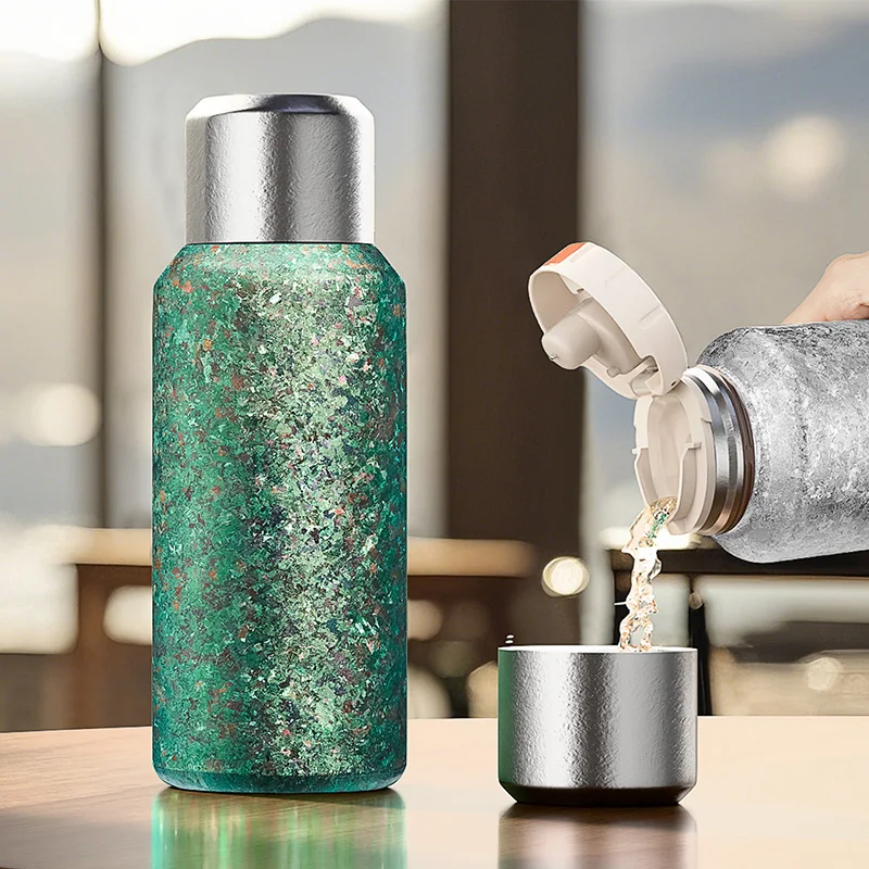 KAMJOVE Double Layer Pure Titanium Thermos Cup Vacuum Flasks,Mechanical Display Temperature Water Bottle,Keeping Warm Cup 500ML