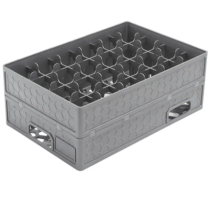 Qianly Glassware Rack Dishwasher Safe Storage Bar With Fixed Dividers, 24-Grid Elevated Cup Organizer In Polypropylene