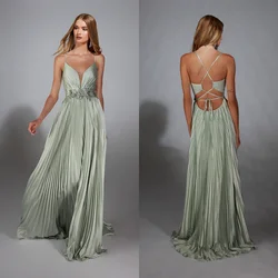 Sexy Mint Green Prom Dresseses for Women V Neck Sleevelss Evening Dress Graduation Ceremony Backless Customized Party Gowns