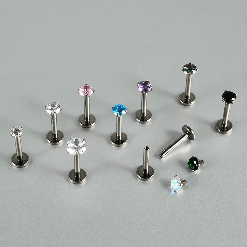 10Pcs G23 Titanium Piercing Labret Lip Stud Internally Threaded Zircon Ear Stud Helix Cartilage Tragus Body Jewelry Wholesale