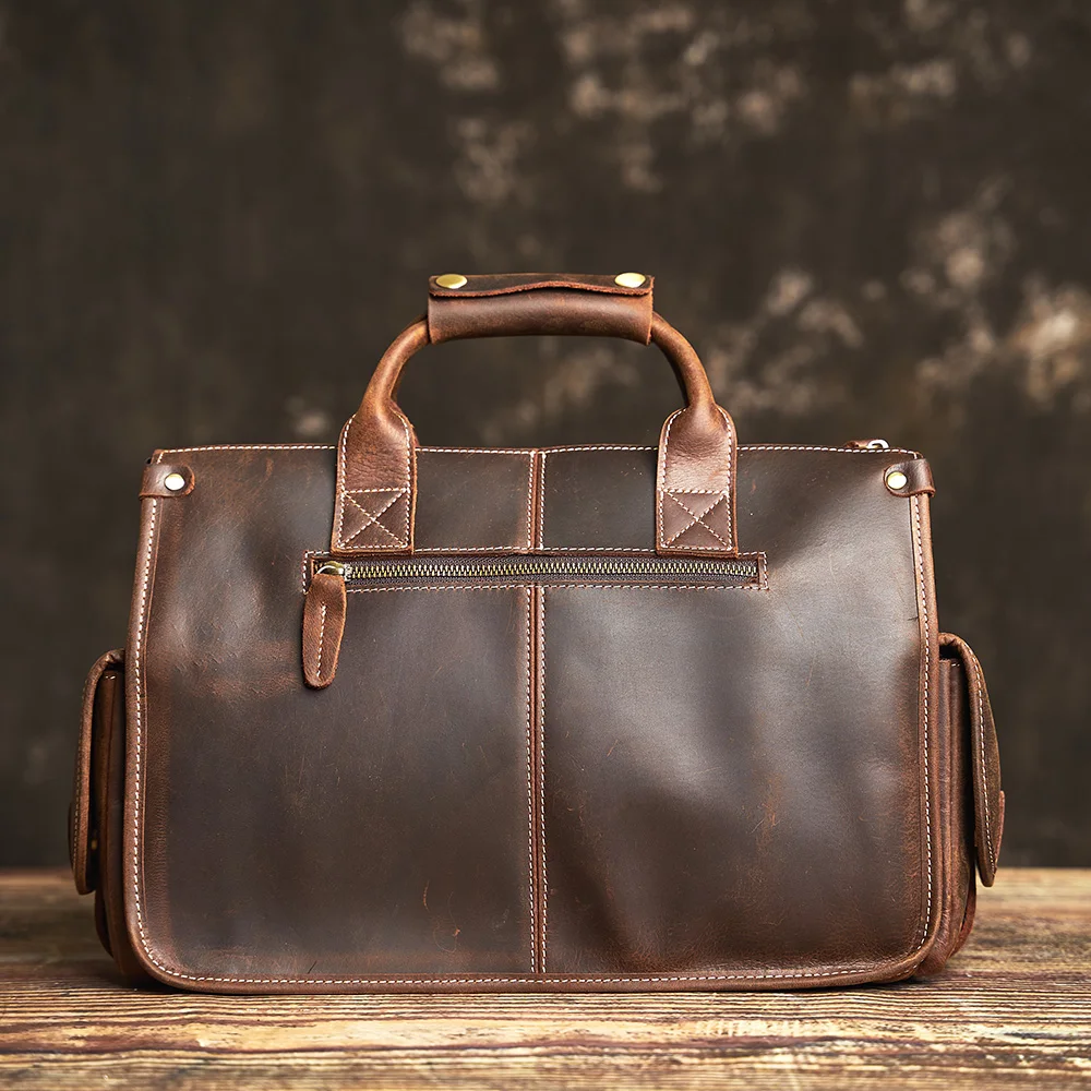 Nupugoo Vintage Echt leder Herren Aktentasche Umhängetasche verrückte Pferd Leder Handtasche mit 16-Zoll-Laptop – Detail 8